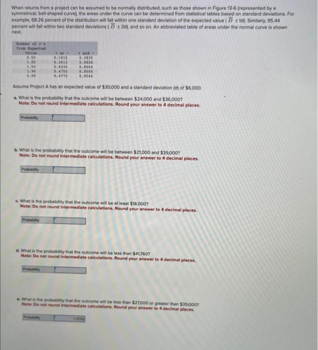 When returns from a project can be assumed to be normally distributed,