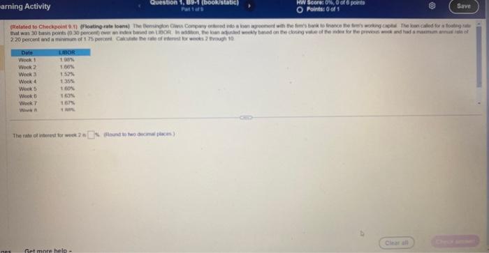 arning Activity Question 1, 89-1 (book/static) Patto HW Score: 0%, of 6