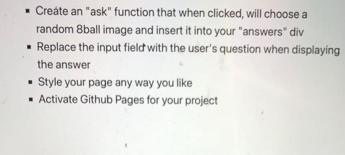 Create a new repository named: magic8ball o Clone your repository Add your