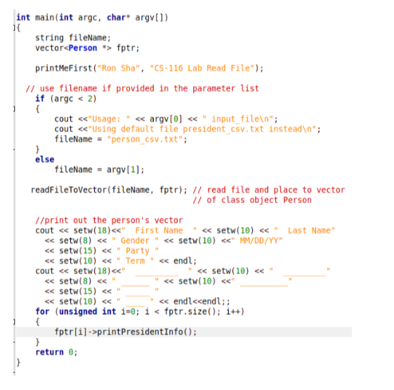 attribute: string firstName, lastName, gender, party; int month, day, year, term Class