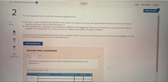 Ch 3: Homework Assignment i 10 po 2 For each separate case,