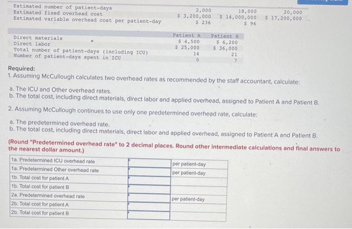 LO2-2, LO2-3, LO2-4] McCullough Hospital uses a job-order costing system to assign