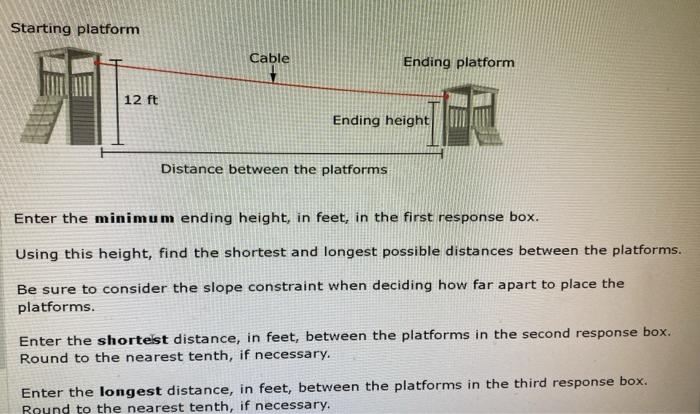 Starting platform 12 ft Cable Ending platform Ending height Distance between the