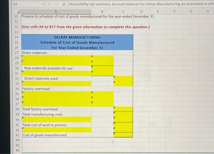 Calibri 11 B Av Xfx Accessibility tab summary: Account balances for Delray