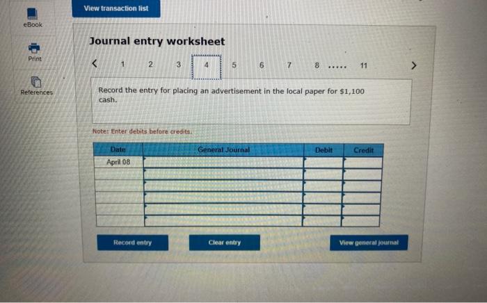 in analyzing the following transactions for the first two weeks of April