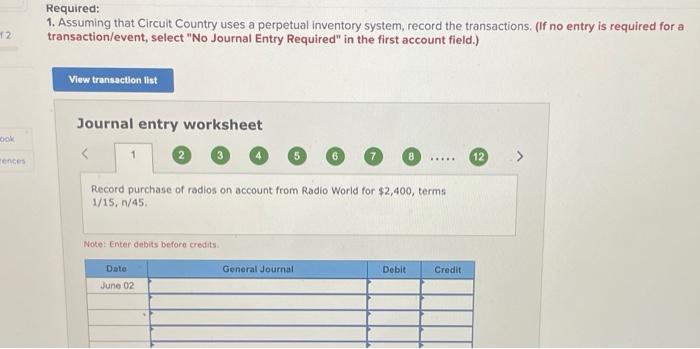 perpetual inventory system (LO6-2, 6-5) [The following information applies to the questions