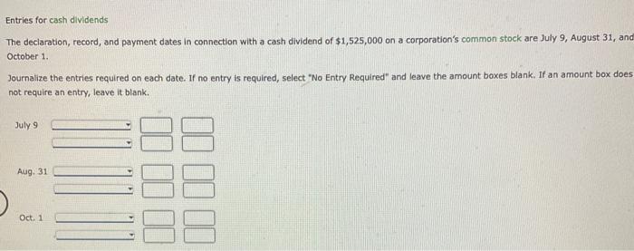 Entries for cash dividends The declaration, record, and payment dates in connection