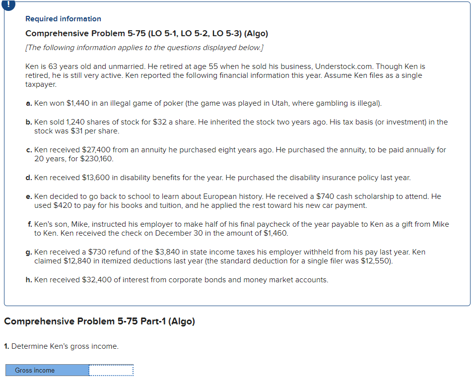 Required information Comprehensive Problem 5-75 (LO 5-1, LO 5-2, LO 5-3) (Algo)