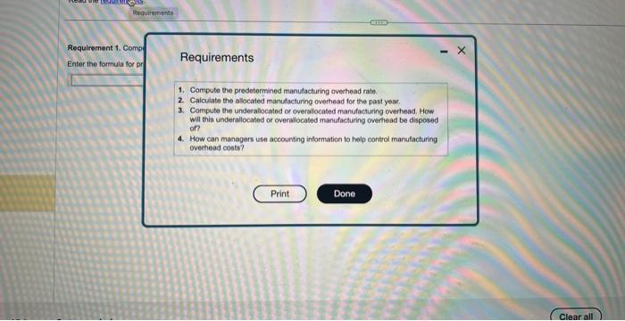 table Requireme Enter the fo Direct labor hours. Budget Actual 7,300 hours