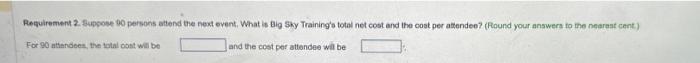 Catering Costs (subcontracted): Food: $65 per attendee Setup/cleanup: $20 per attendee Fixed