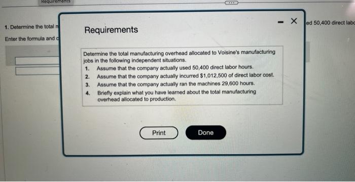 costs: of allocation base Direct labor hours $ 1,500,000 50,000 Direct labor