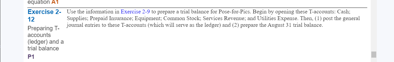 equation A1 12 Exercise 2- Use the information in Exercise 2-9 to