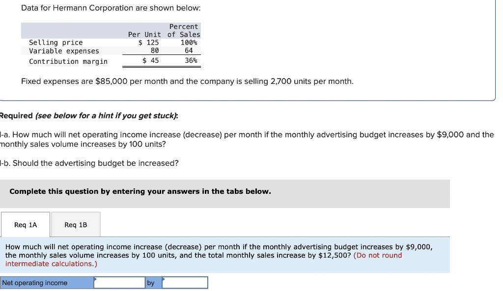 Data for Hermann Corporation are shown below: Percent Per Unit of Sales
