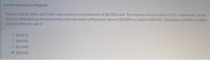 Current Attempt in Progress Partners Susan, Beth, and Cathy have capital account