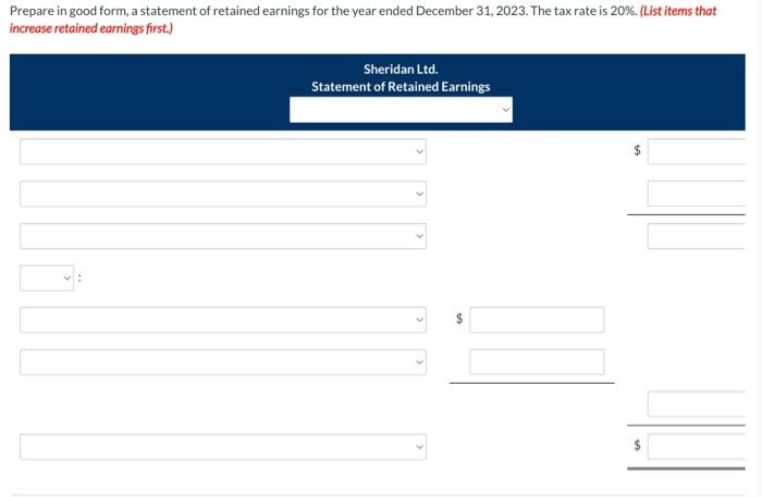 company. Net loss $118,000 Retained earnings, January 1, 2023 334,000 Cash dividends