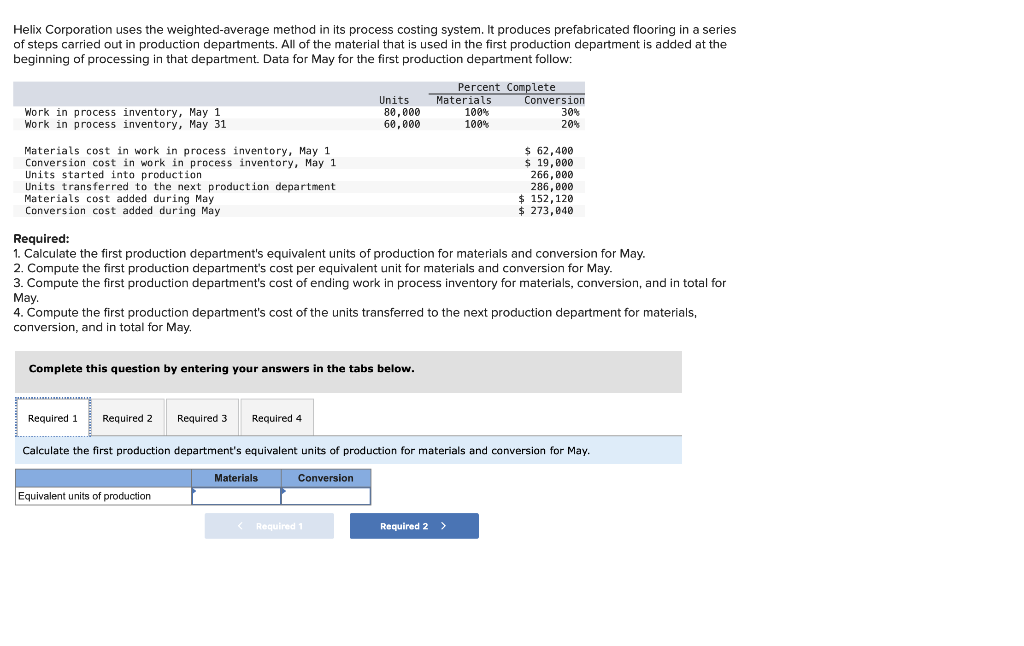 Helix Corporation uses the weighted-average method in its process costing system. It