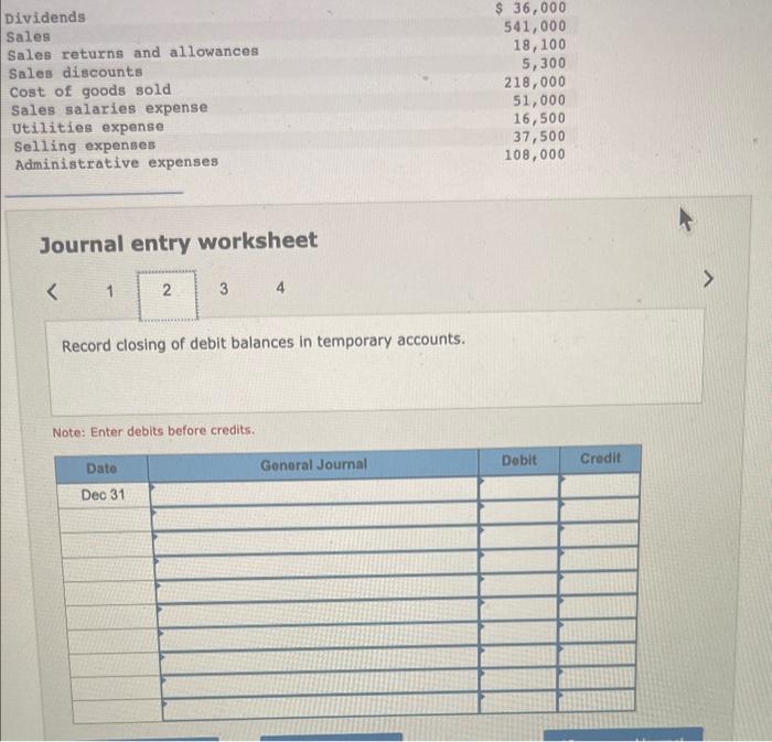 following list includes temporary accounts from the December 31 adjusted trial balance
