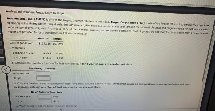 Analyze and compare Amazon.com to Target Amazon.com, Inc. (AMZN) is one of