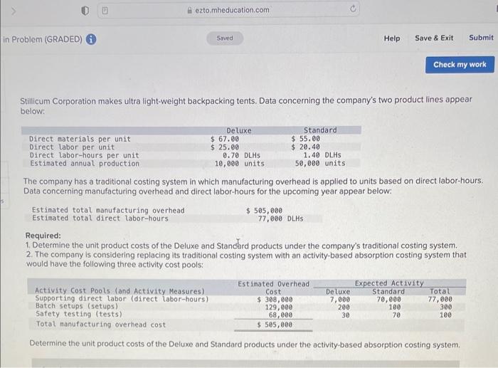in Problem (GRADED) ezto.mheducation.com Saved Help Save & Exit Submit Check my