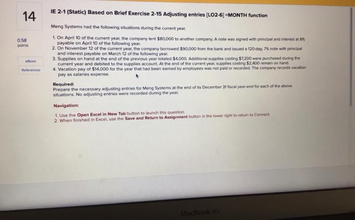 14 0.58 points eBook References IE 2-1 (Static) Based on Brief Exercise