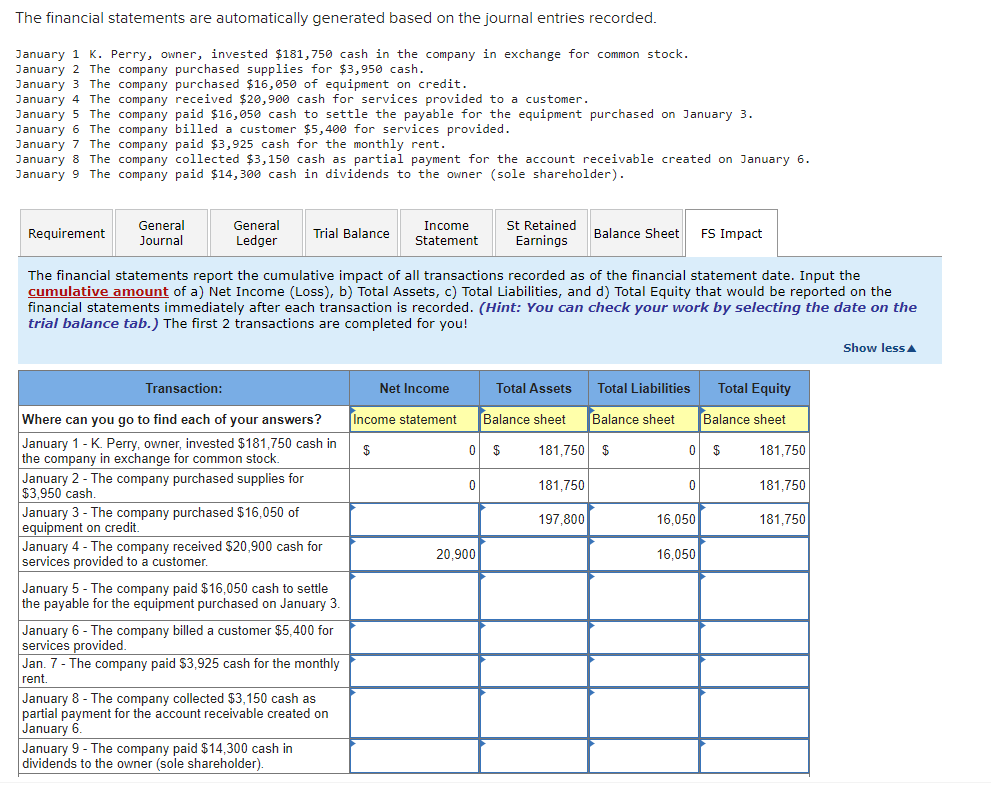 The financial statements are automatically generated based on the journal entries recorded.