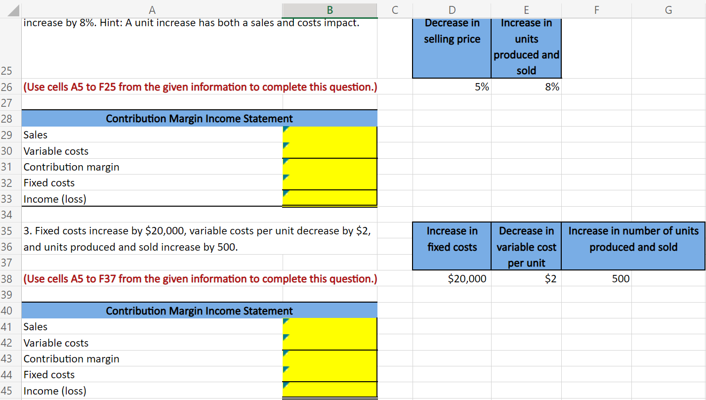 margin income statements for each of the three separate cases below. Units