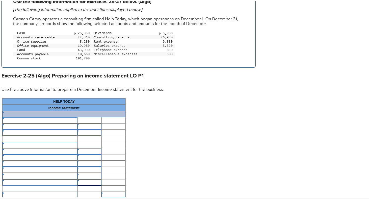 Use the following information for Exercises 25-2/ below. (Aigo) [The following information
