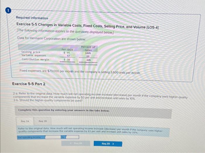 and Volume [LO5-4] [The following information applies to the questions displayed below]