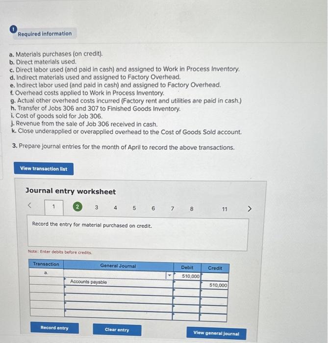 the following costs for three jobs worked on in April. Balances on