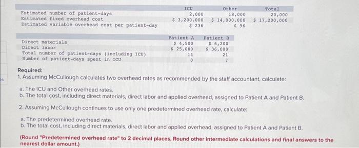 1, LO2-2, LO2-3, LO2-4] McCullough Hospital uses a job-order costing system to