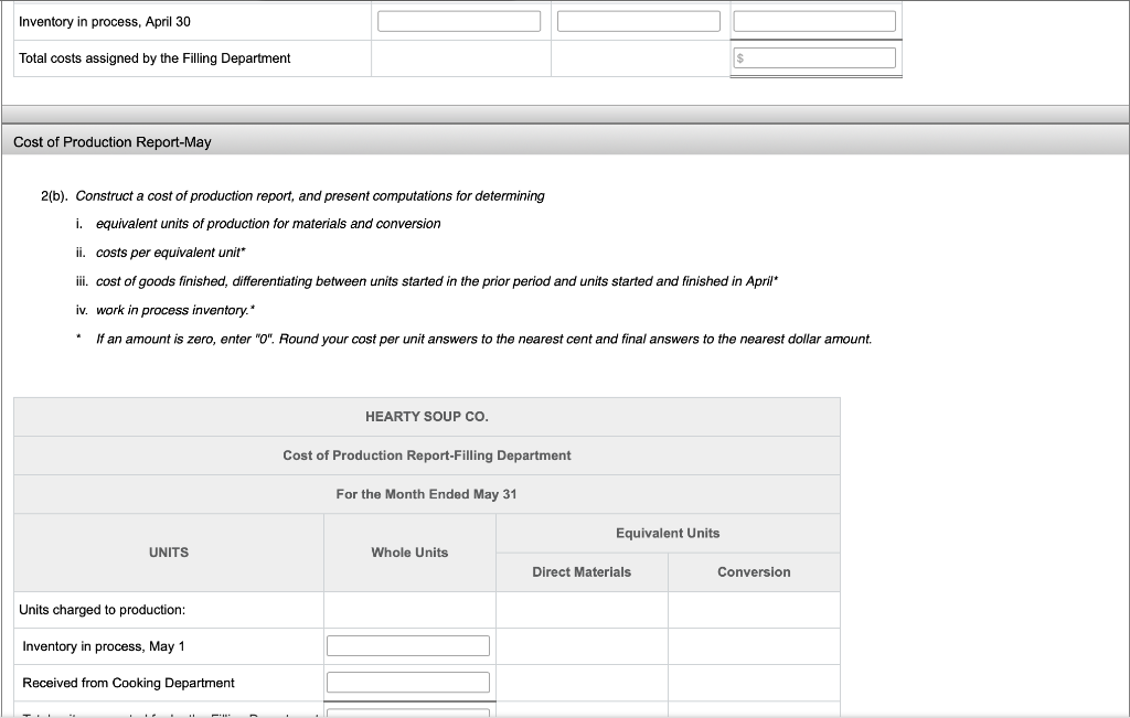Inventory in process, April 30 Total costs assigned by the Filling Department