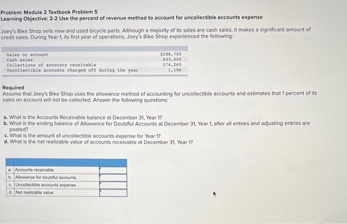 Problem: Module 2 Textbook Problem 5 Learning Objective: 2-2 Use the percent