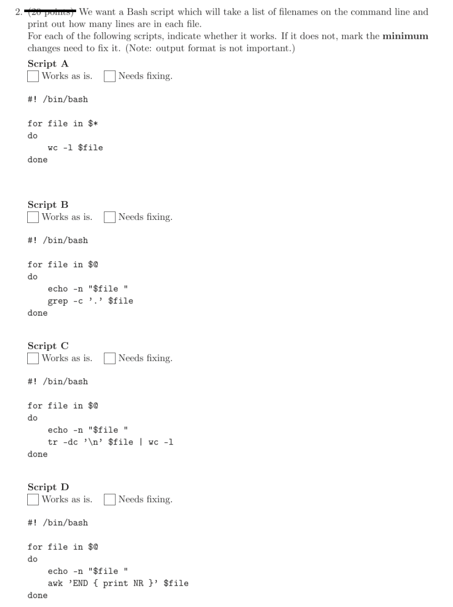 2. (20 points) We want a Bash script which will take a