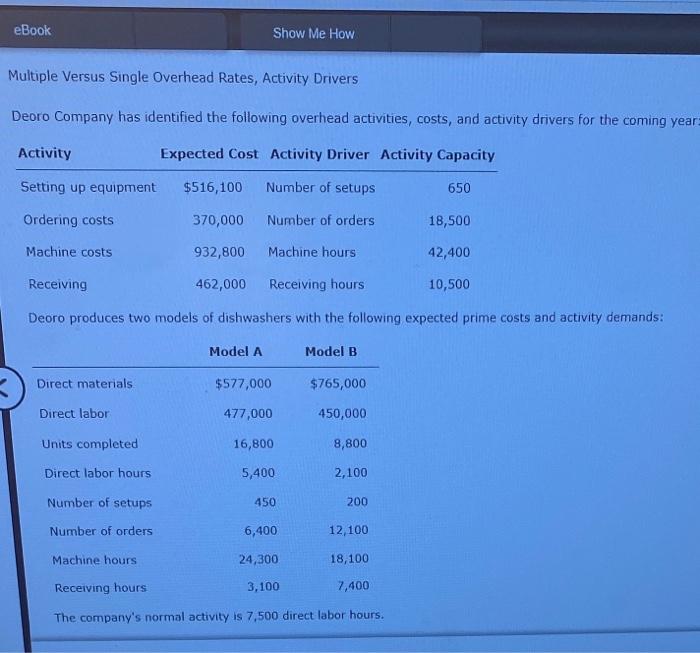 eBook Show Me How Multiple Versus Single Overhead Rates, Activity Drivers Deoro