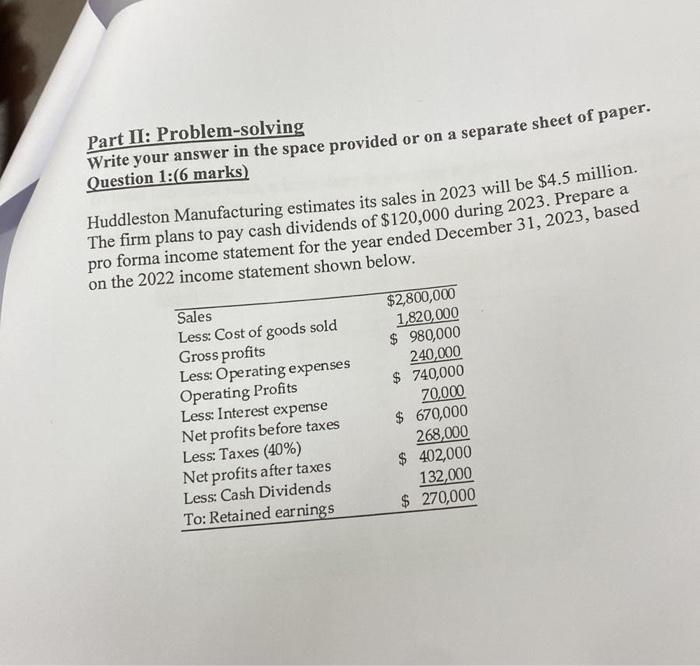Part II: Problem-solving Write your answer in the space provided or on