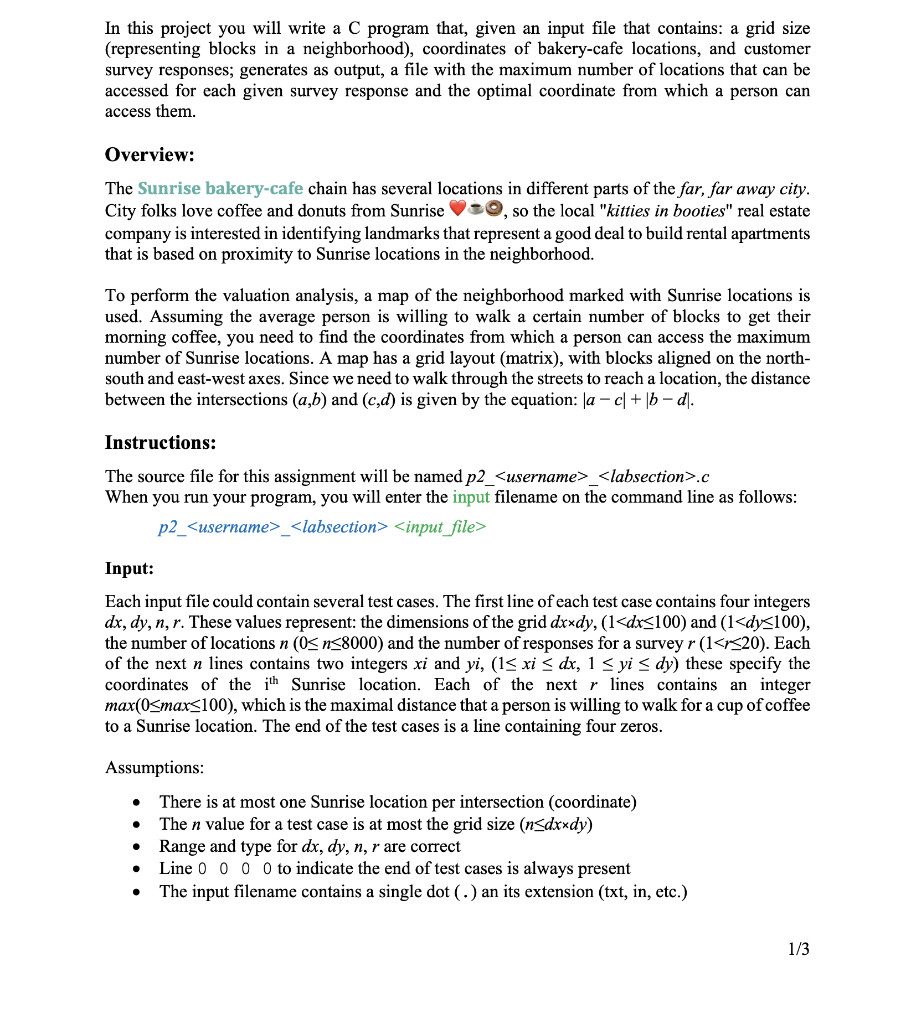 In this project you will write a C program that, given an