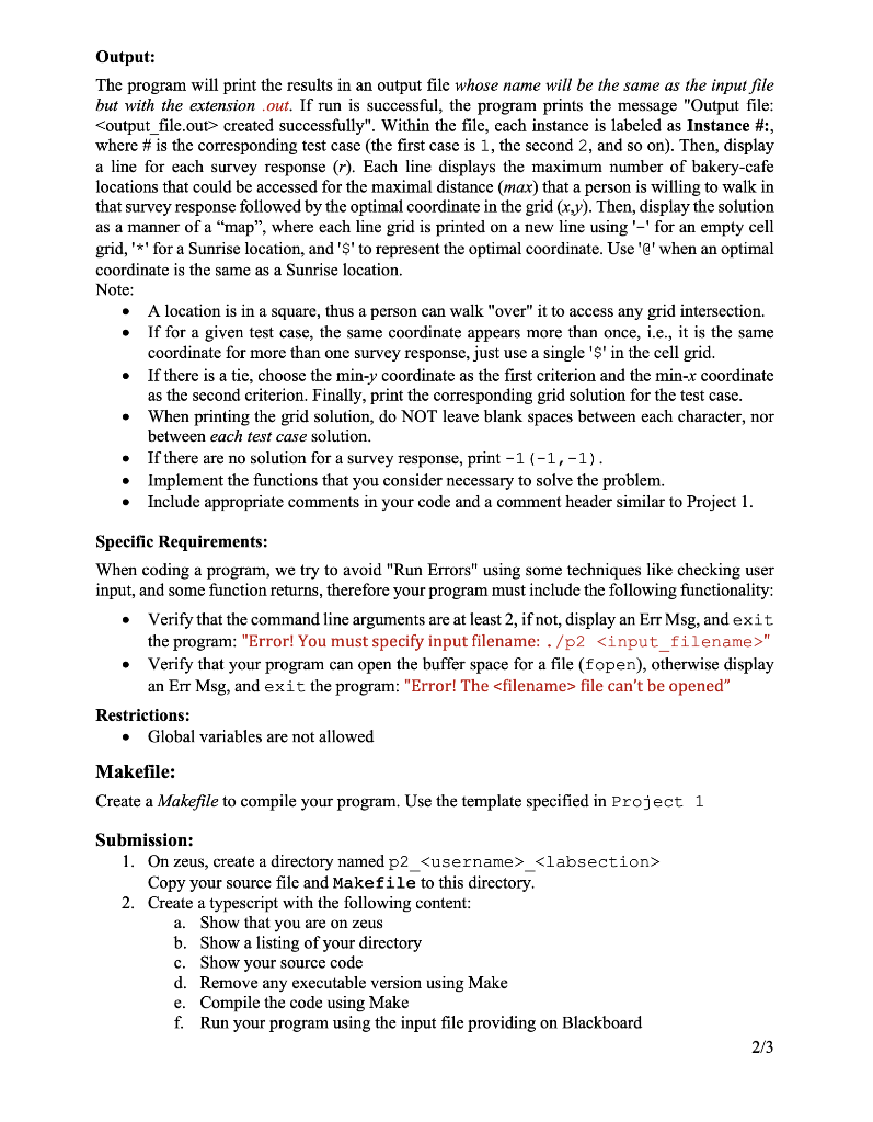 input file that contains: a grid size (representing blocks in a neighborhood),