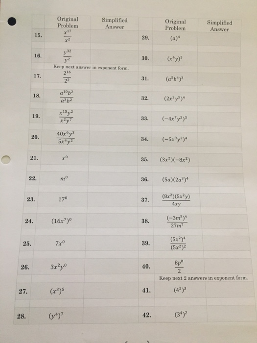 Original Problem Simplified Answer Original Simplified Problem Answer 15. 29. (a)* y32
