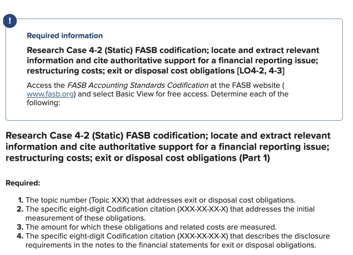! Required information Research Case 4-2 (Static) FASB codification; locate and extract