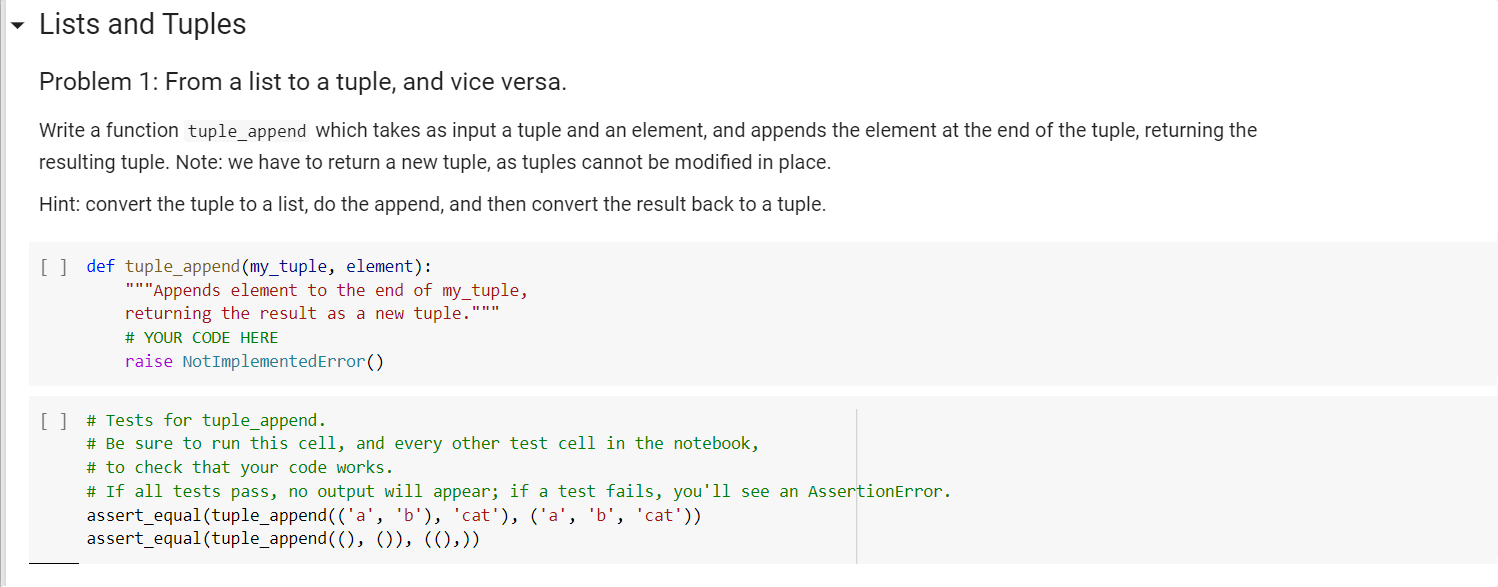 Lists and Tuples Problem 1: From a list to a tuple, and