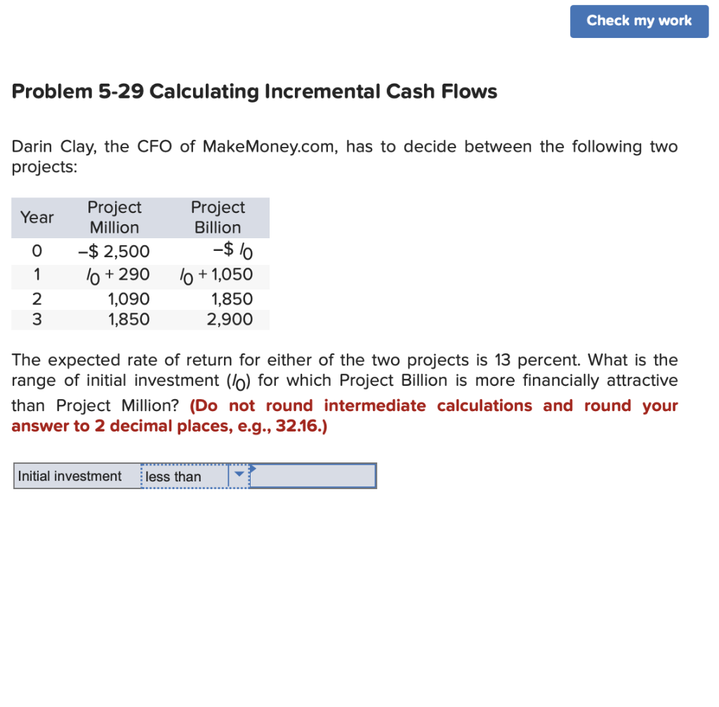Check my work Problem 5-29 Calculating Incremental Cash Flows Darin Clay, the