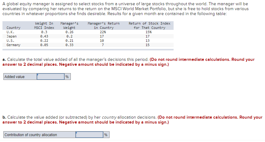A global equity manager is assigned to select stocks from a universe