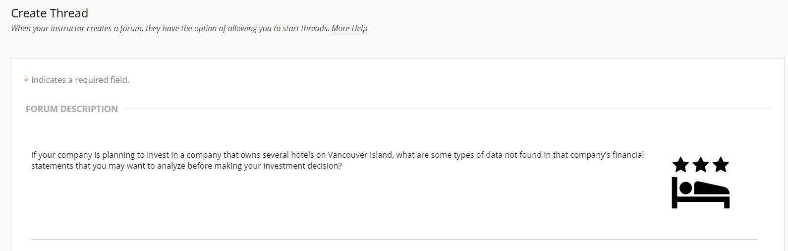 Create Thread When your instructor creates a forum, they have the option