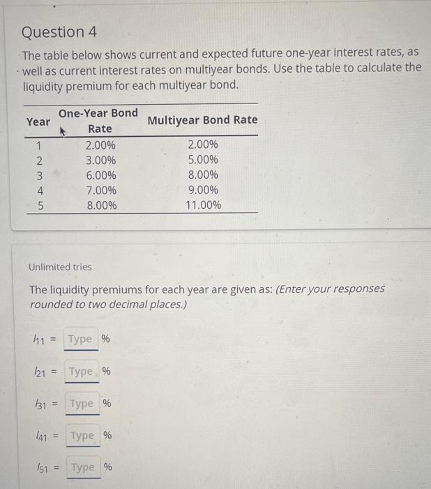Question 4 The table below shows current and expected future one-year interest