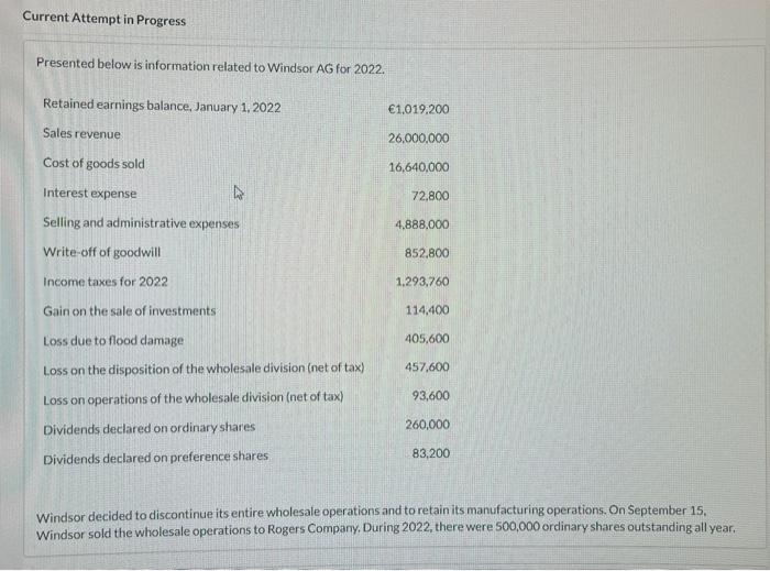 Current Attempt in Progress Presented below is information related to Windsor AG
