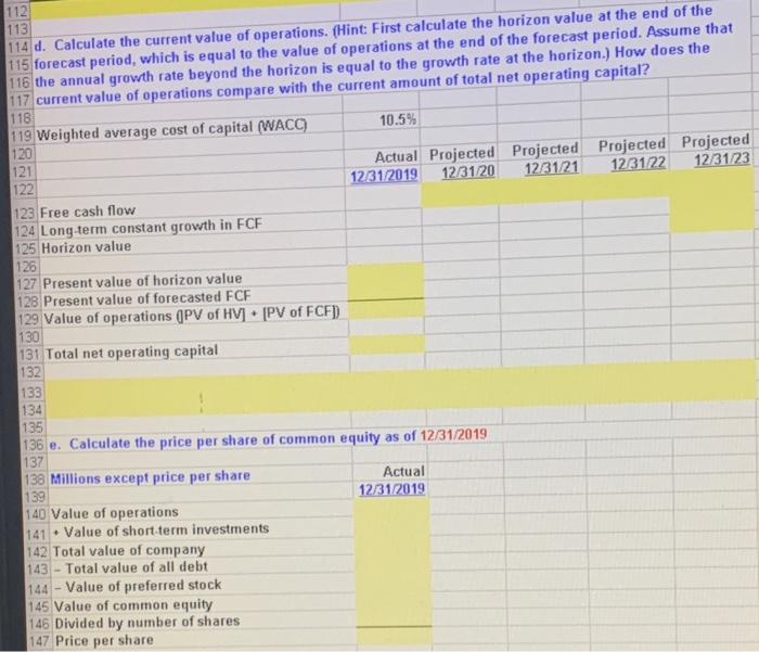 selected information for the current and projected years to answer the next