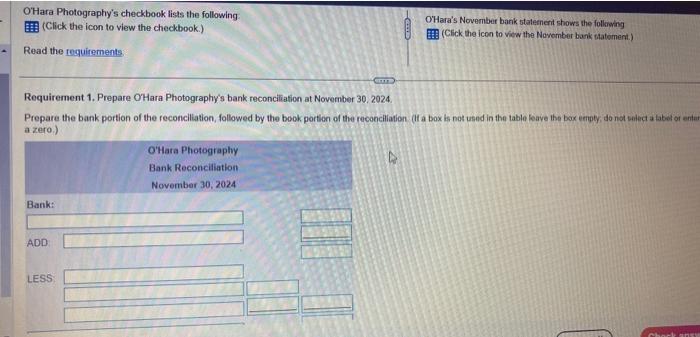 O'Hara Photography's checkbook lists the following (Click the icon to view the