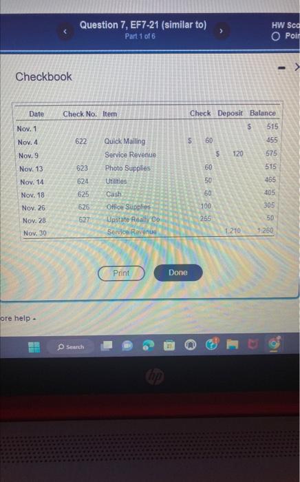 checkbook.) Read the requirements Requirement 1. Prepare O'Hara Photography's bank reconciliation at