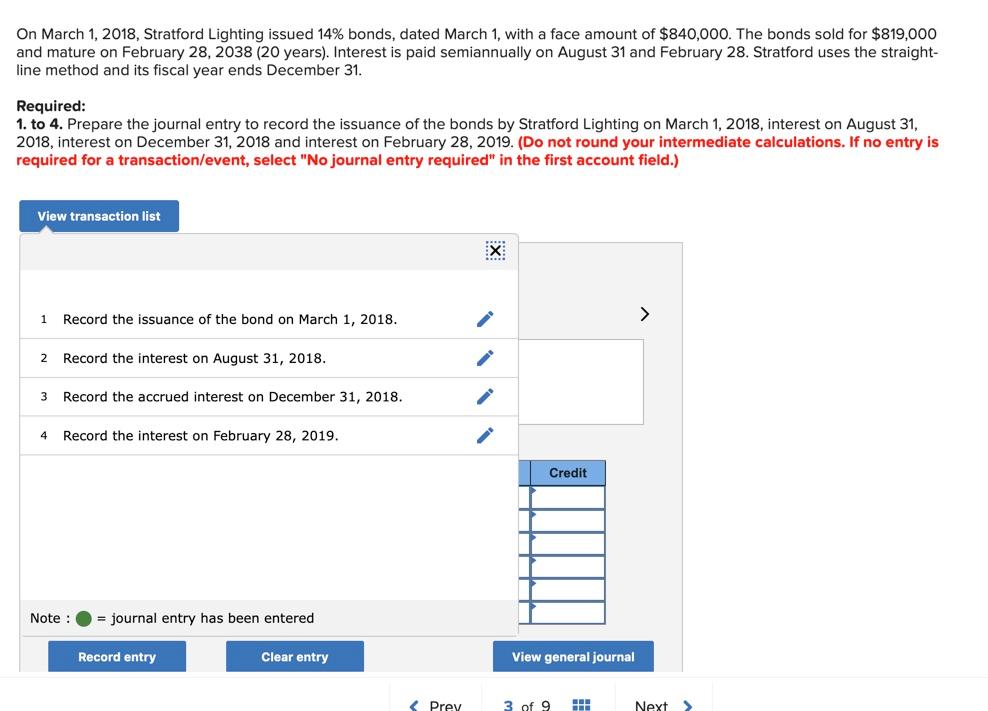 On March 1, 2018, Stratford Lighting issued 14% bonds, dated March 1,