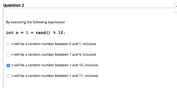 Question 2 By executing the following expression int n = 1 +
